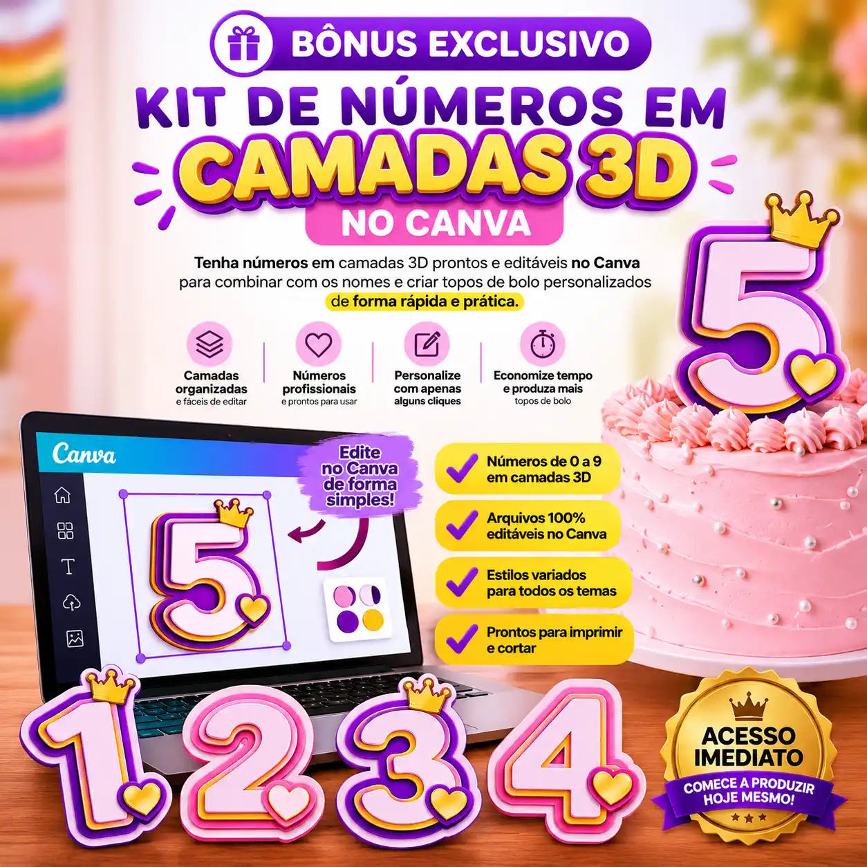 Kit de Números em Camadas 3D no Canva