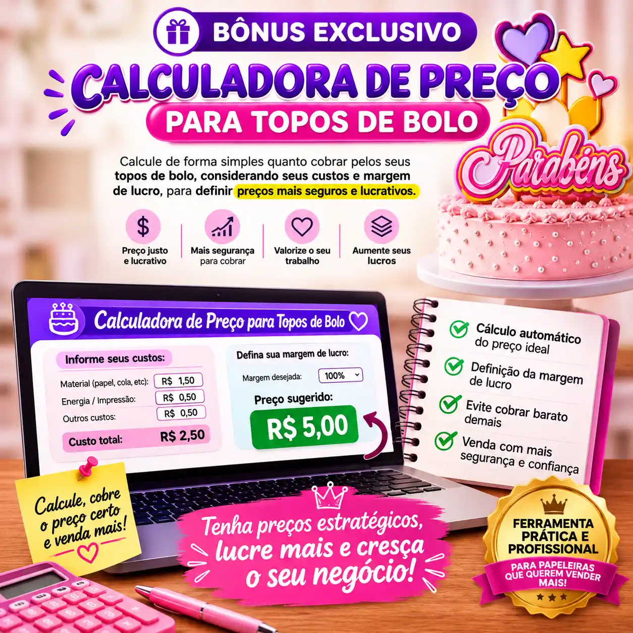 Calculadora de Preço para Topos de Bolo
